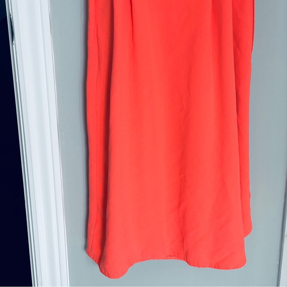 Sophia Neon Peach Pink Wrap Side Slit Asymmetrical Midi Dress - Picture 9 of 13